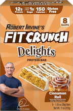 FITCRUNCH Delights Protein Bar, 12g of Protein & 1g of Sugar (8 Bars, Cinnamon Roll)