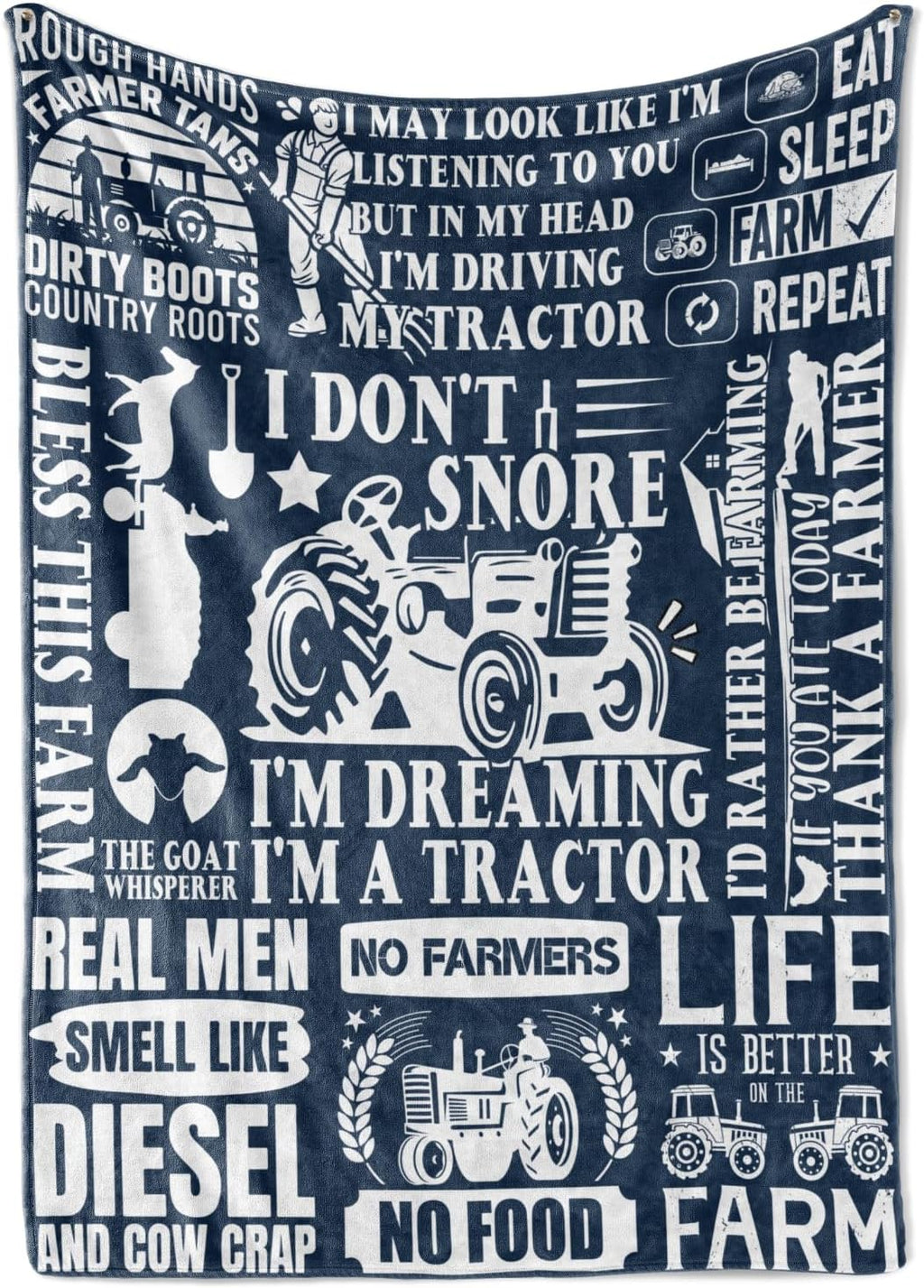 Huglanket Farmer Gifts for Men, Flannel Blanket, Personalized Farmer Gift for Fathers Day, Birthday, Thanksgivings Day, Christmas - Size 50" x 65" - I Don't Snore