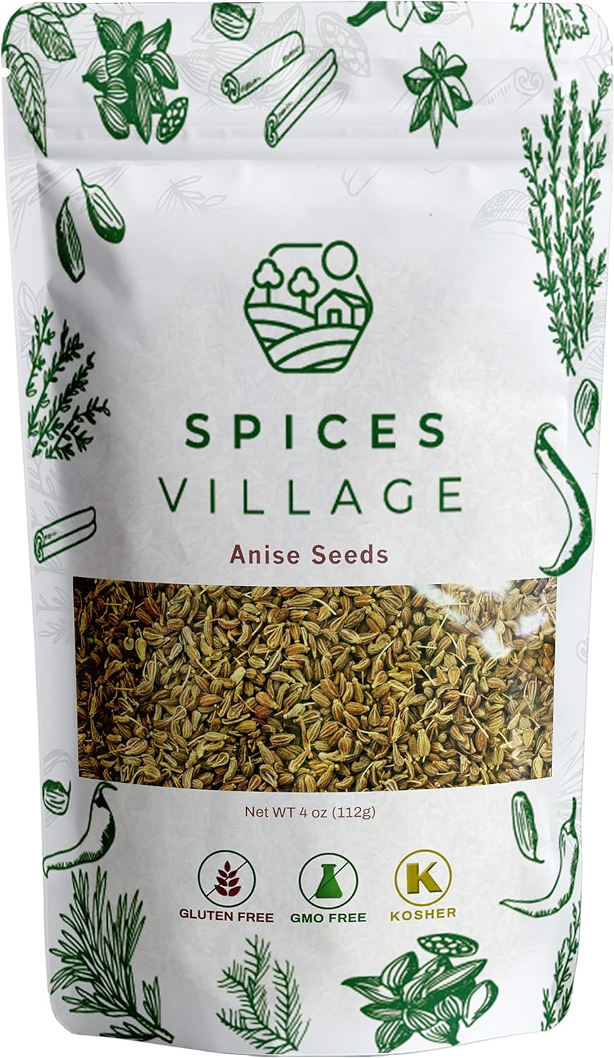 SPICES VILLAGE Anise Seeds for Baking, Whole Anise Seeds (4 oz) - Kosher, Gluten Free, Vegan, Non GMO, Resealable Bulk Bag