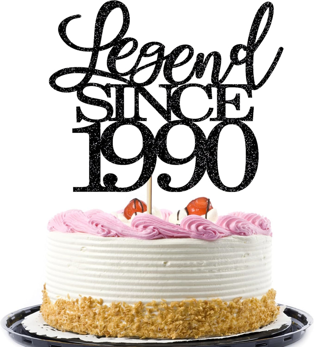 Legend Since 1990 Cake Topper 36th Birthday Happy Birthday Cake Topper Men and Women Cheer 36 Years Old Handmade Black Glitter Cake Decoration (1990)