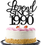 Legend Since 1990 Cake Topper 36th Birthday Happy Birthday Cake Topper Men and Women Cheer 36 Years Old Handmade Black Glitter Cake Decoration (1990)