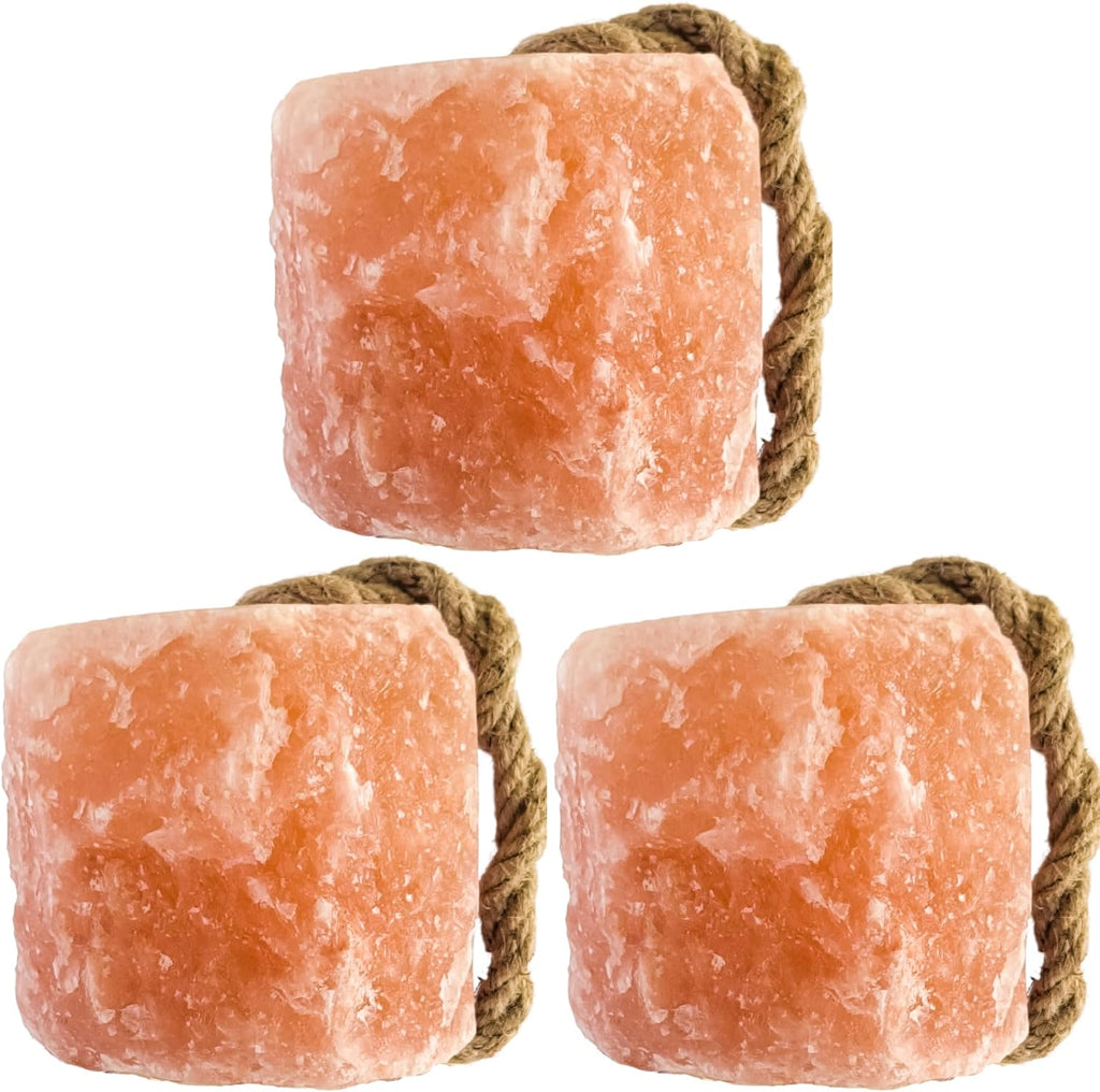 Himalayan Salt Lick On Rope 3.5-4 lb Each (Pack of 3) for Horses, Deer, Goats & Livestock | Natural, Mineral-Rich, Long-Lasting Salt Blocks