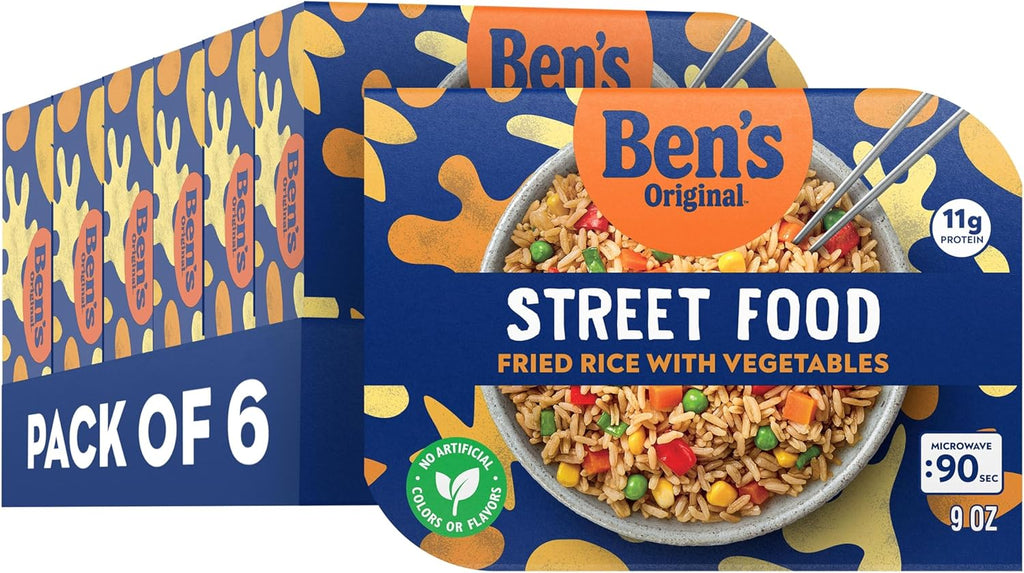 BEN'S ORIGINAL Street Food Fried Rice with Vegetables, Prepared Entrée, Microwavable Heat-&-Eat Bowl in 90 Seconds, 9 oz (Pack of 6)