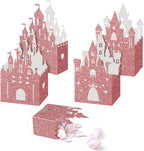 24 Pieces Princess Castle Candy Boxes Glitter Princess Castle Party Decorations Birthday Favor Boxes for Wedding Birthday Party Supplies(Rose Gold)