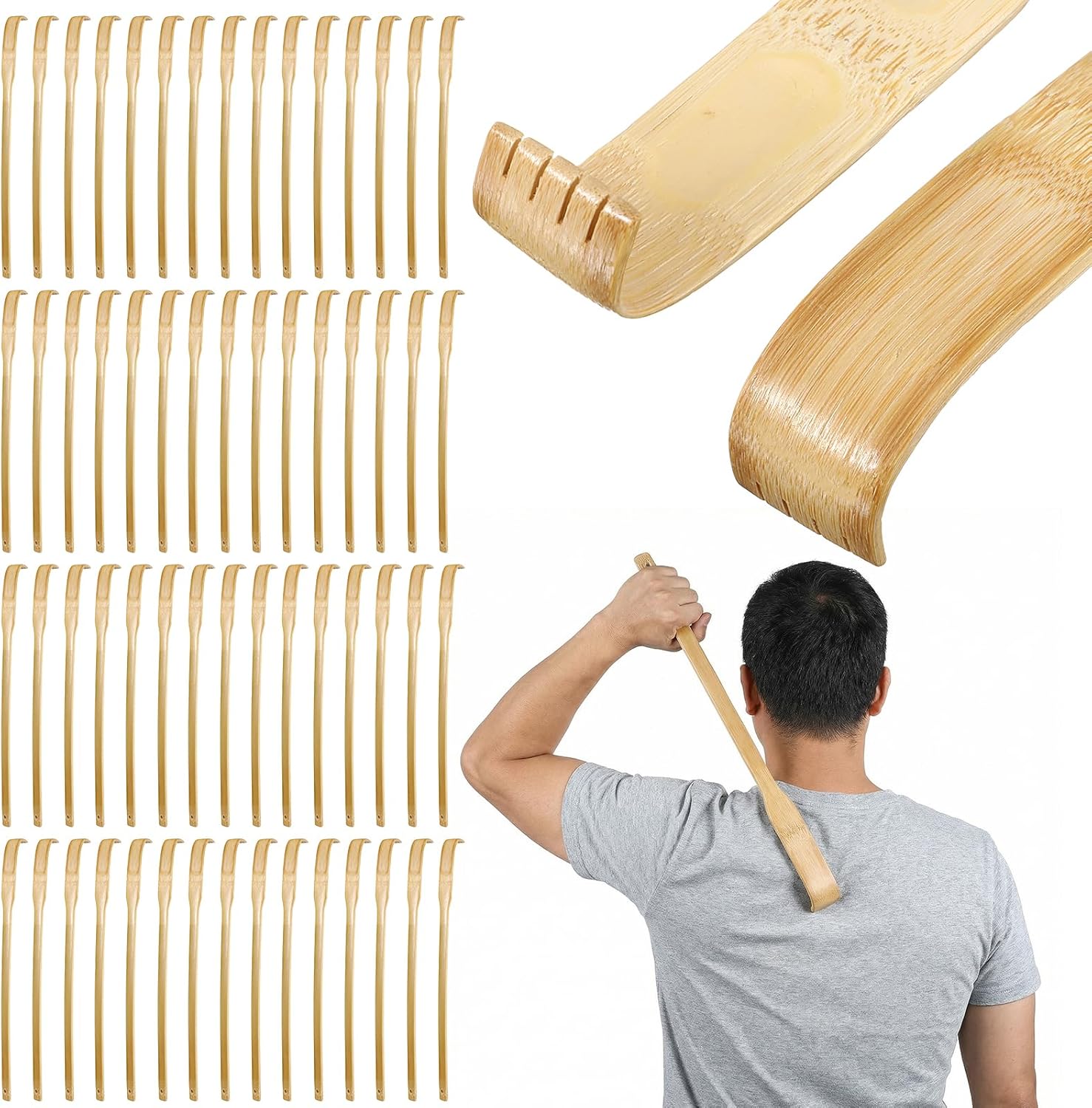 60 Pack Bamboo Back Scratchers Bulk, Traditional Wooden Back Scratcher for Itching Relief and Body Massage, Long Handle for Adults, Family, Nursing, Christmas Gifts (16.1 inch)