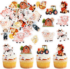 45Pcs Edible Farm Theme Cupcake Toppers Wafer Paper Animal Cartoon Tractor Barnyard Cupcake Toppers Drink Topper Dessert Muffin Cake Picks Cake Decoration for Baby Shower or Birthday Party Decoration