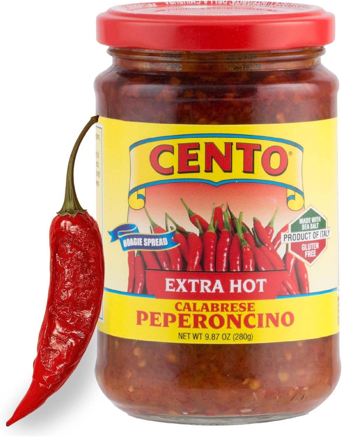 Cento Extra Hot Calabrese Peperoncino Spread, 9.87 Oz, Spicy Calabrese Paste from Italian Calabrian Chili Peppers Packed Fresh with Oil, Vinegar and Sea Salt, Made in Italy, Gluten-Free, Non-GMO