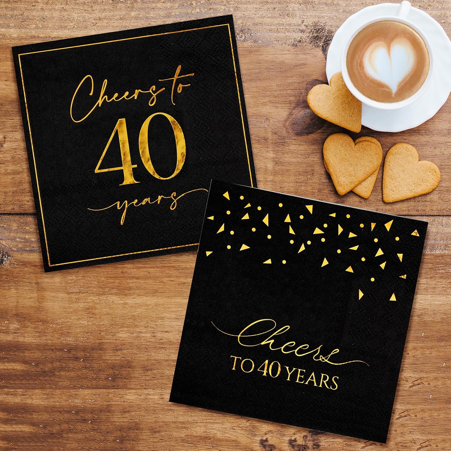 40th Birthday Napkins 2 Designs 5x5 Inches, 50PCS Cheers to 40 Years Cocktail Napkins Party Napkins Paper Beverage Napkins for Anniversary 40th Birthday Decorations(Black and Gold)