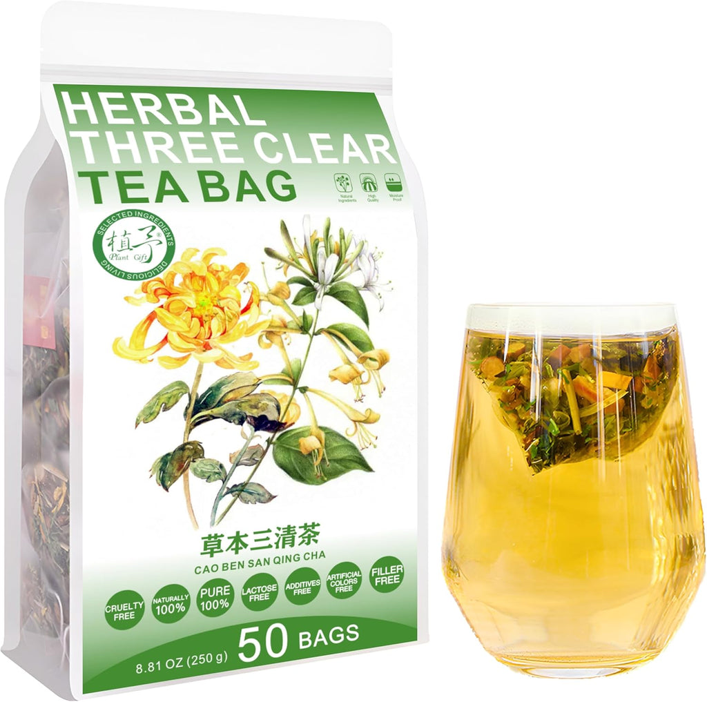 Plant Gift Herbal Three Clear Tea Bag 8.81oz (5g*50bags) Barley, dandelion, orange peel, mint, Chinese Pure Nature, Health Care Mixed Tea, Combination of Floral Tea 250g 草本三清茶