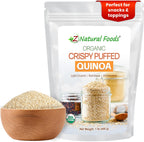 Z Natural Foods Organic Crispy Puffed Quinoa - Real Crisped Quinoa Vegan Superfood - Healthy Quinoa Crisps Snacks for Adults & Kids - Crispy Quinoa Puffs for Baking, Snacks, Yogurts, Gluten-Free, 1 lb