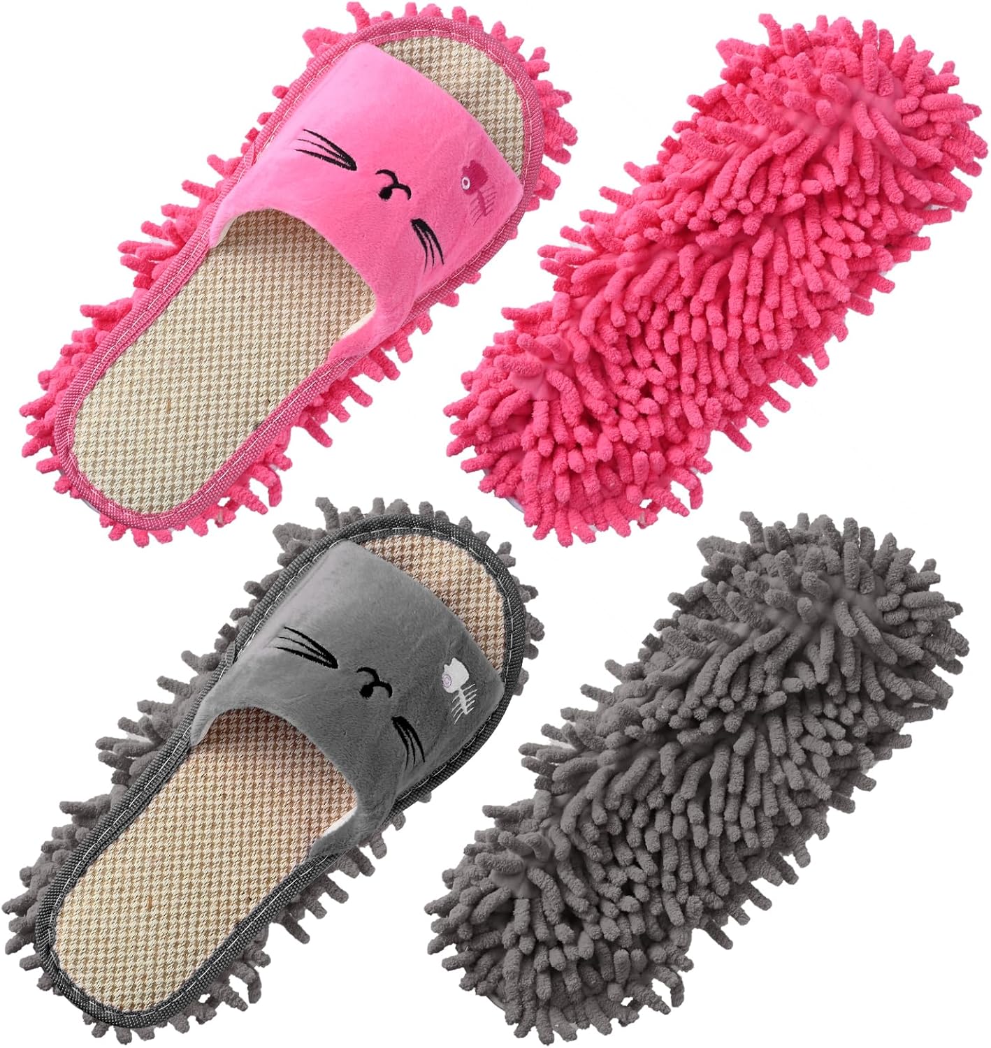 2 Pairs Washable Microfiber Mopping Slippers, Detachable Mop Shoes for Floor Cleaning, Suitable for Women & Men, Reusable Dusting Mop Slippers for Kitchen, Bathroom, Home