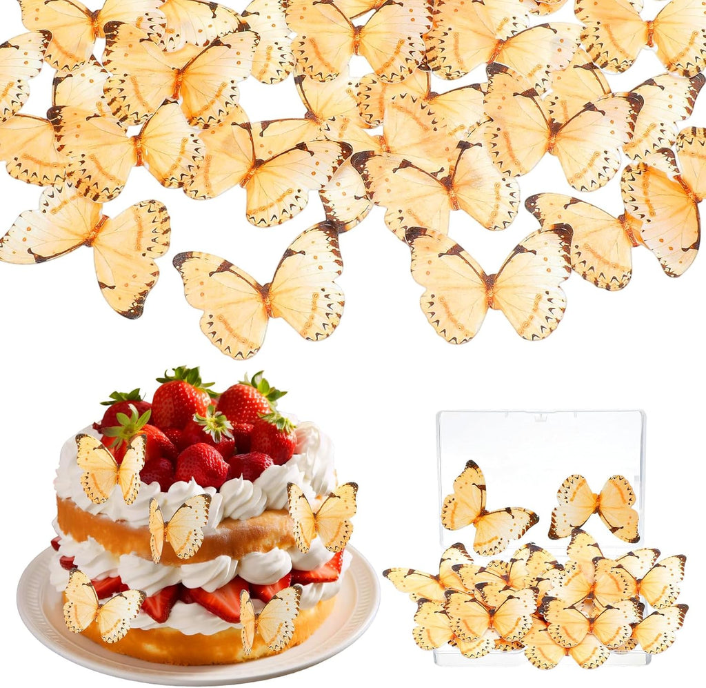 40 Pcs Edible Butterflies Cupcake Toppers Yellow Butterfly Cake Decorations Cupcake Picks for Butterfly Theme Wedding Baby Shower Birthday Party Cake Decorations Supplies