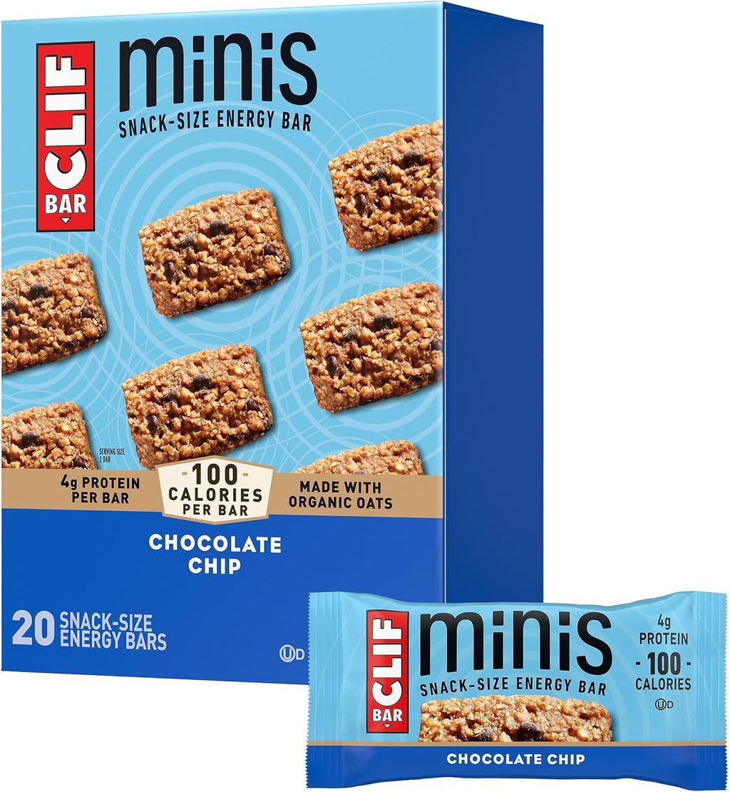 CLIF BAR Minis - Chocolate Chip - Made with Organic Oats - 4g Protein - Non-GMO - Plant Based - Snack-Size Energy Bars - 0.99 oz. (20 Pack)