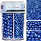 Sprinkles for Cake Decorating, Blue Pearl Sprinkles 4 Sizes Mix for Cake Cupcake Cookie Baking Donuts Ice Cream Toppings