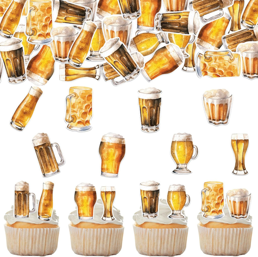51PCS Edible Cheers and Beers Cupcake Toppers Wafer Paper Beer Mug Cupcake Toppers Edible Beers Cupcake Picks for Beer Festival Theme Party Baby Shower Birthday Decoration Supplies