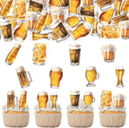 51PCS Edible Cheers and Beers Cupcake Toppers Wafer Paper Beer Mug Cupcake Toppers Edible Beers Cupcake Picks for Beer Festival Theme Party Baby Shower Birthday Decoration Supplies