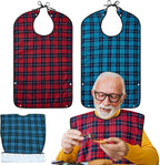 XKDOUS 2pcs Adult Bibs For Men Washable, Reusable Waterproof Large Bibs For Adult, Clothing Protector With Crumb Catcher,Bibs For Eating, Feeding Adult Bibs For Women Elderly Men Senior Citizens Gifts