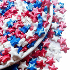 SE Si&Moos Edible Patriotic Stars for Cake Decorating Red White and Blue Sprinkles Fourth of July Cake Decorations Star Cupcake Decorations Shower Party Holiday Supplies 3 OZ