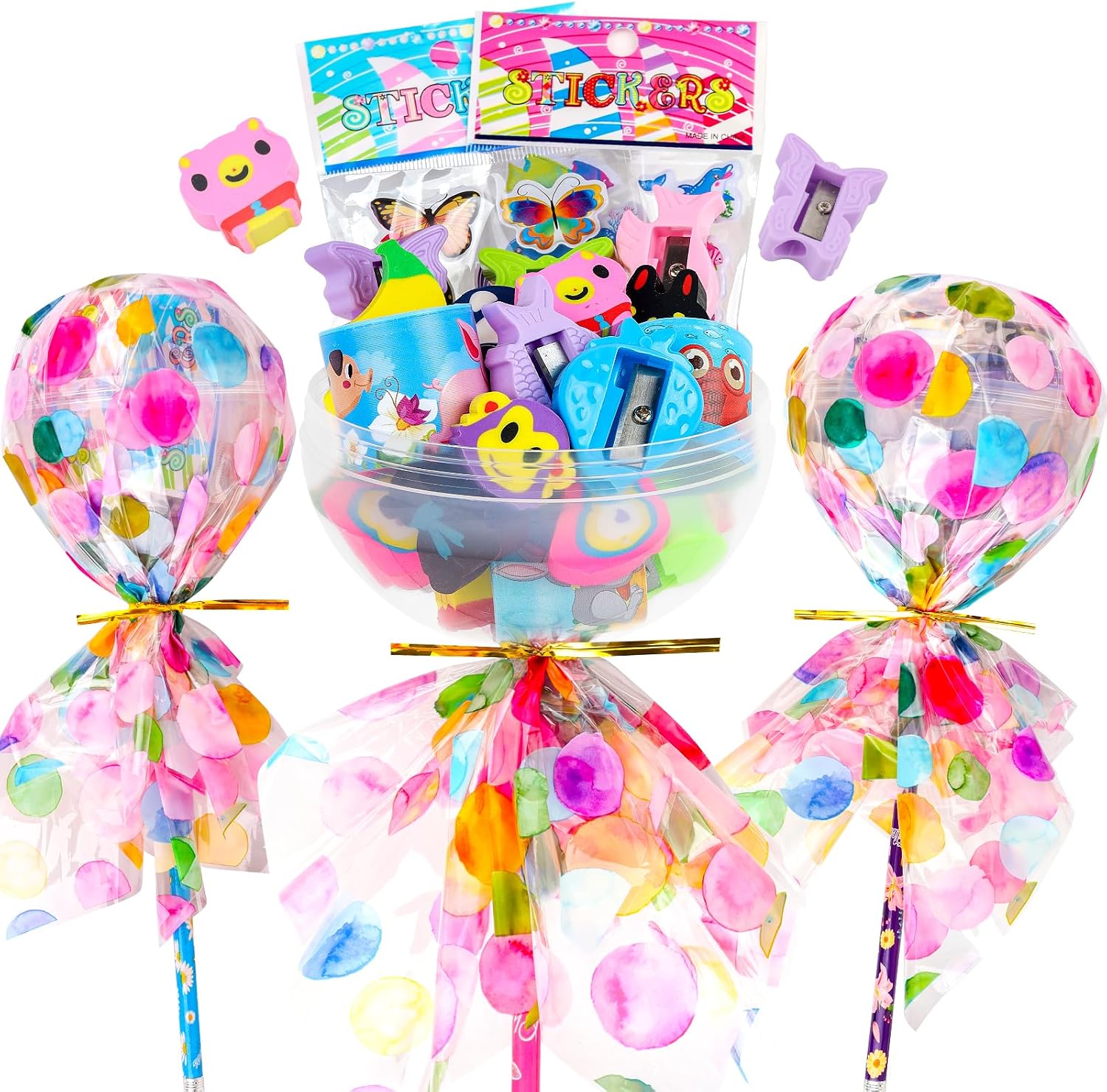 Giant Lollipop Birthday Goodie Bags, 24 Pack Lollipop Return Gifts for Birthday Party - Fun Goodie Bags Classroom Rewards Students Gifts Class Prizes