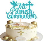 1 Pack Spanish Mi Bautizo Cake Topper with Glitter Cross Holy First Communion Baptism Cake Toppers Picks Religious God Bless Baptism Theme Baby Shower 1st Birthday Party Decorations Supplies Blue