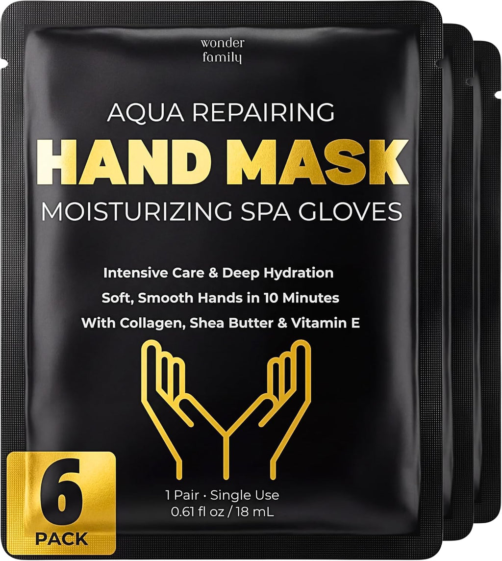 WONDER FAMILY Hand Mask – Moisturizing Gloves for Dry Cracked Hands – Collagen Overnight Hand Masks, Hand Moisturizer Cotton Gloves for Sleeping Alternative, Repairing Treatment for Women & Men