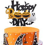 1Pcs Happy Halloween Cake Topper Black Glitter Happy Boo Day Cake Topper Castle Witch Pumpkin Ghost Bat Halloween Cake Decorations Cake Pick for Halloween Birthday Baby Shower Party Supplies