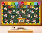 gisgfim Graduation Bulletin Board Decorations Set Congratulations Grad Paper Cutouts Graduation Cap DIY Photo Crafts Bulletin Board Decor for Class of 2026 School Classroom Blackboard Chalkboard Wall