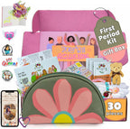 The Bloom First Period Kit for Girls 9-10-12-14 for School, Menstrual Starter Kit Gifts for Teens Girls Includes Sanitary Napkin Storage Bag, Pads, Wipes, Ebook, Period Tracker, Green (30-PC)