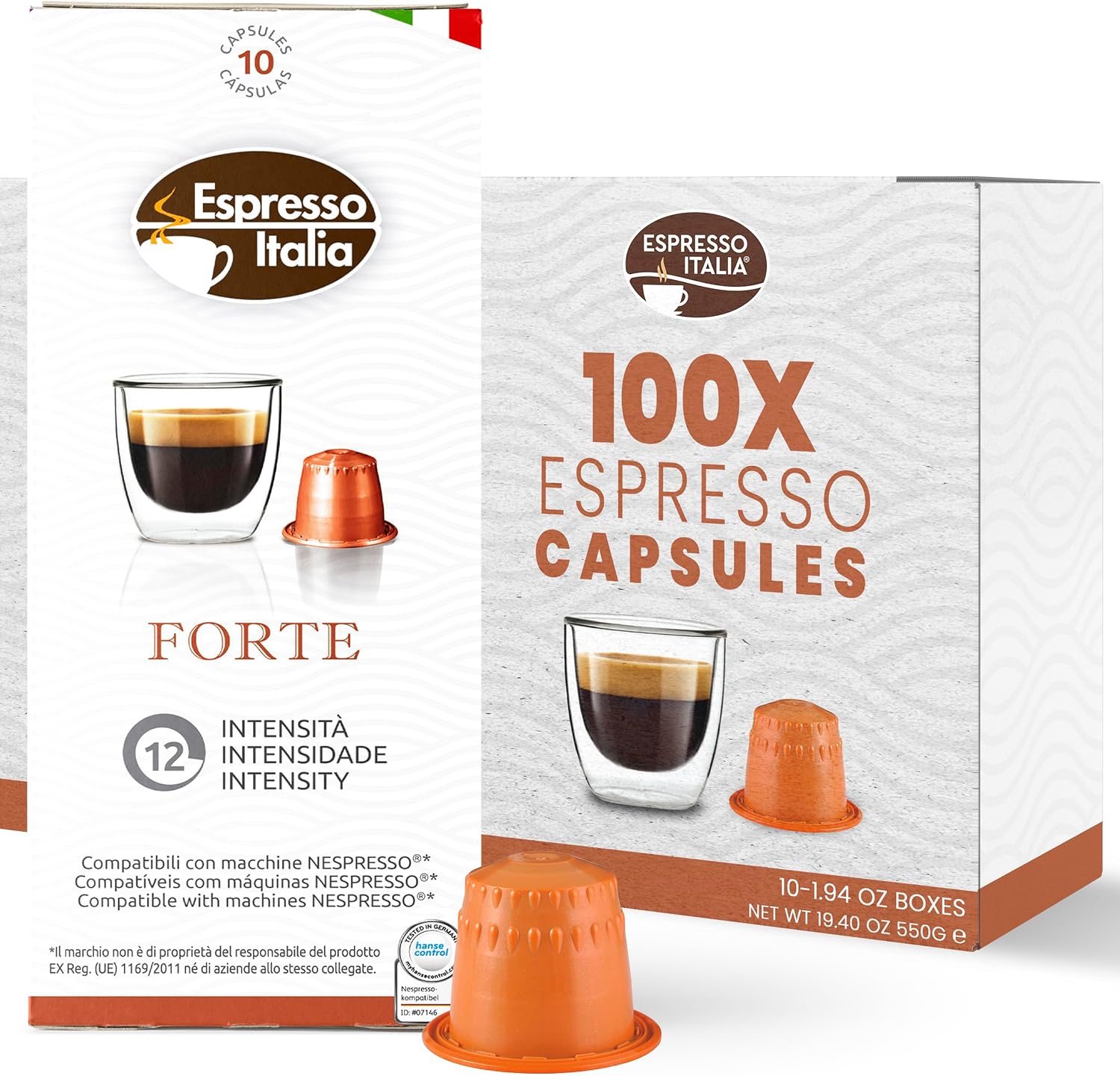 FORTE Espresso Pods for Nespresso Original Line - 12/12 Intensity Italian Roast - 100% Food-Grade BPA-Free Capsules for Home & Office Machines - Bold Ristretto Blend with Thick Crema