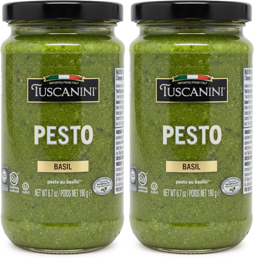 Tuscanini Basil Pesto, 6.7 oz (2 Pack) | Italian Dairy-Free Gourmet Sauce with Cashews & Sunflower Oil | Kosher | Nothing Artificial