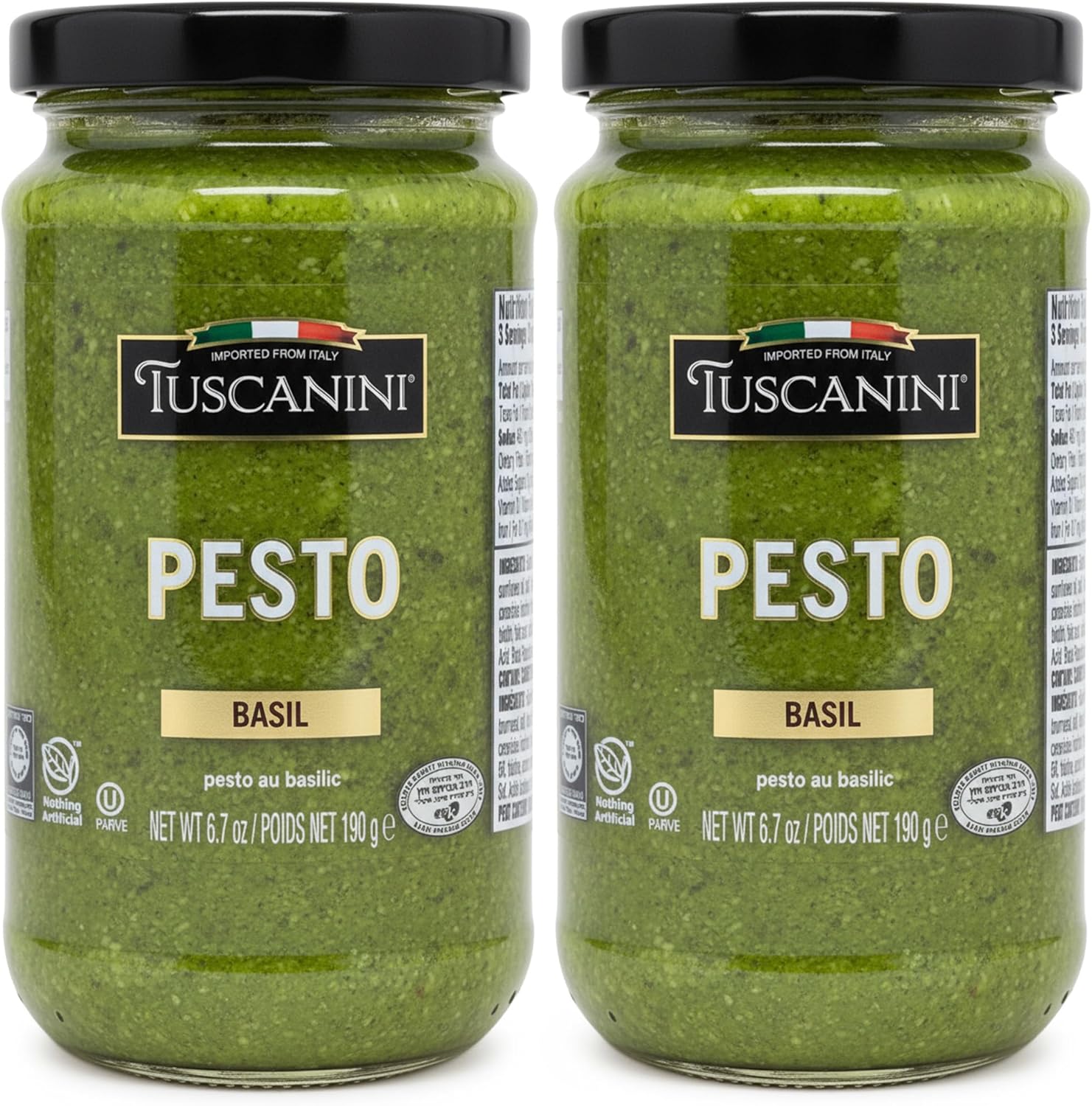 Tuscanini Basil Pesto, 6.7 oz (2 Pack) | Italian Dairy-Free Gourmet Sauce with Cashews & Sunflower Oil | Kosher | Nothing Artificial