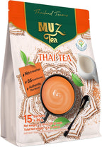MUZ Tea Premium Instant Thai Tea Mix – Real Milk, No Creamers – Low GI Coconut Blossom Sugar – Only 65 Calories – Thai Tea Powder – Just Add Water – 15 Sachets