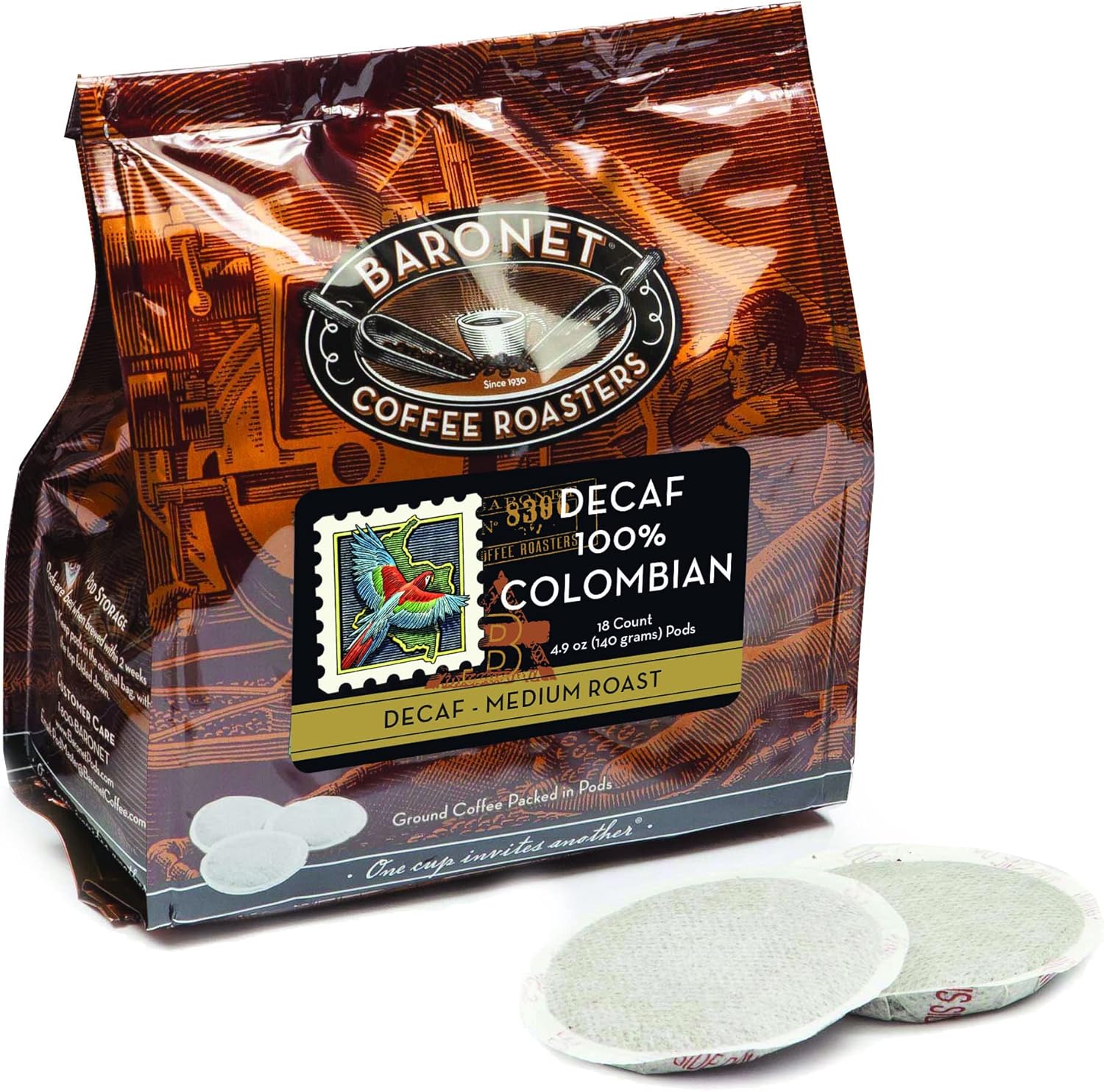 Baronet Coffee Pods [DECAF Colombian -54 Pods] Single Cup Use Like Senseo - 3 Bags of 18 Single Serve 8 Gram, Regular Strength, Medium Roast [DECAF Colombian]