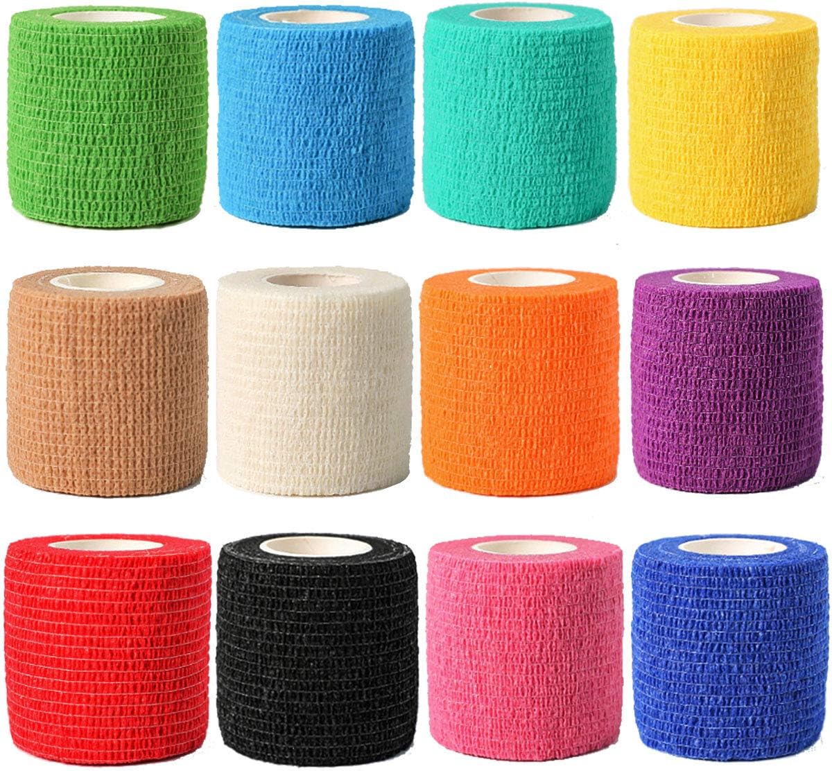 Kuvvfe Elastic Bandages (12-Pack) 2” x 5 Yards | Self Adhesive Bandage Wrap, Kuvvfe Athletic Elastic Cohesive Bandage for Sports Injury,Strain,Knee & Wrist,Ankle Sprains