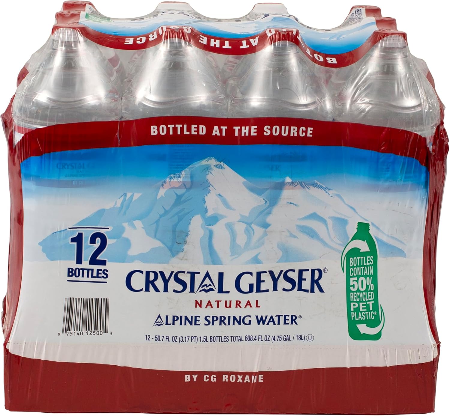 Crystal Geyser Natural Alpine Spring Water, Drinking Water Bottled at the Source, 1.5L Bottles, Case of 12