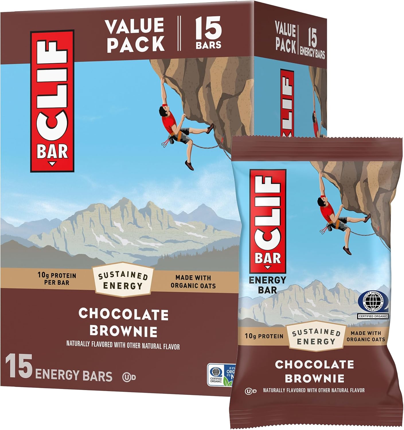 CLIF BAR - Energy Protein Bars - Chocolate Brownie - Made with Organic Oats - Energy Bars - Non-GMO - (15 Pack)
