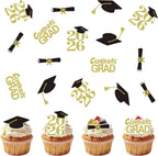 50Pcs Edible 2026 Graduation Cupcake Toppers, Wafer Paper Class of 2026 Decorations Grad Cap Cupcake Picks for 2026 Graduation Theme Party Cake Decor (Gold)
