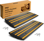 Pyle 8 Ft. Rubber Curb Ramp Set - Pack of 2 Heavy Duty Non-Slip Threshold Ramps for Driveways & Sidewalks, Waterproof, Yellow Reflective Strips, Expansion Screws Included, 48’’x16’’x2.6’’ Inches