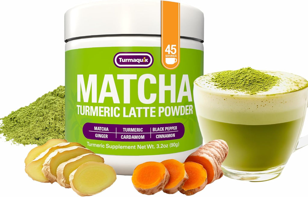 Turmaquik 3.2 Ounce Organic Turmeric Matcha Powder, Superfood Latte Mix with Turmeric, Matcha, Ginger, Cardamom, Black Pepper, and Cinnamon for Lattes, Smoothies, and Wellness Boost