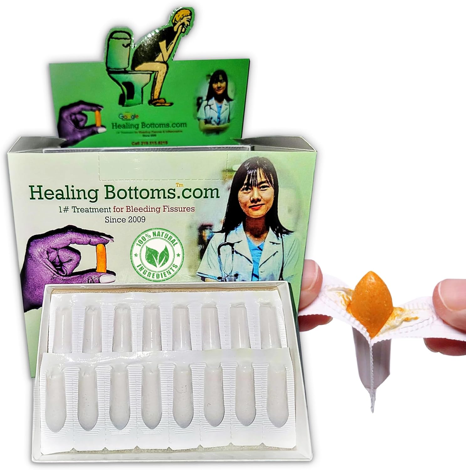 Anal Fissure Suppository | Expert Formulation for Rectal Bleeding Due to Anus Fissure, Hemorrhoids, Diarrhea, & Constipation | Made with Natural Curcumin & Turmeric Extract | 16ct