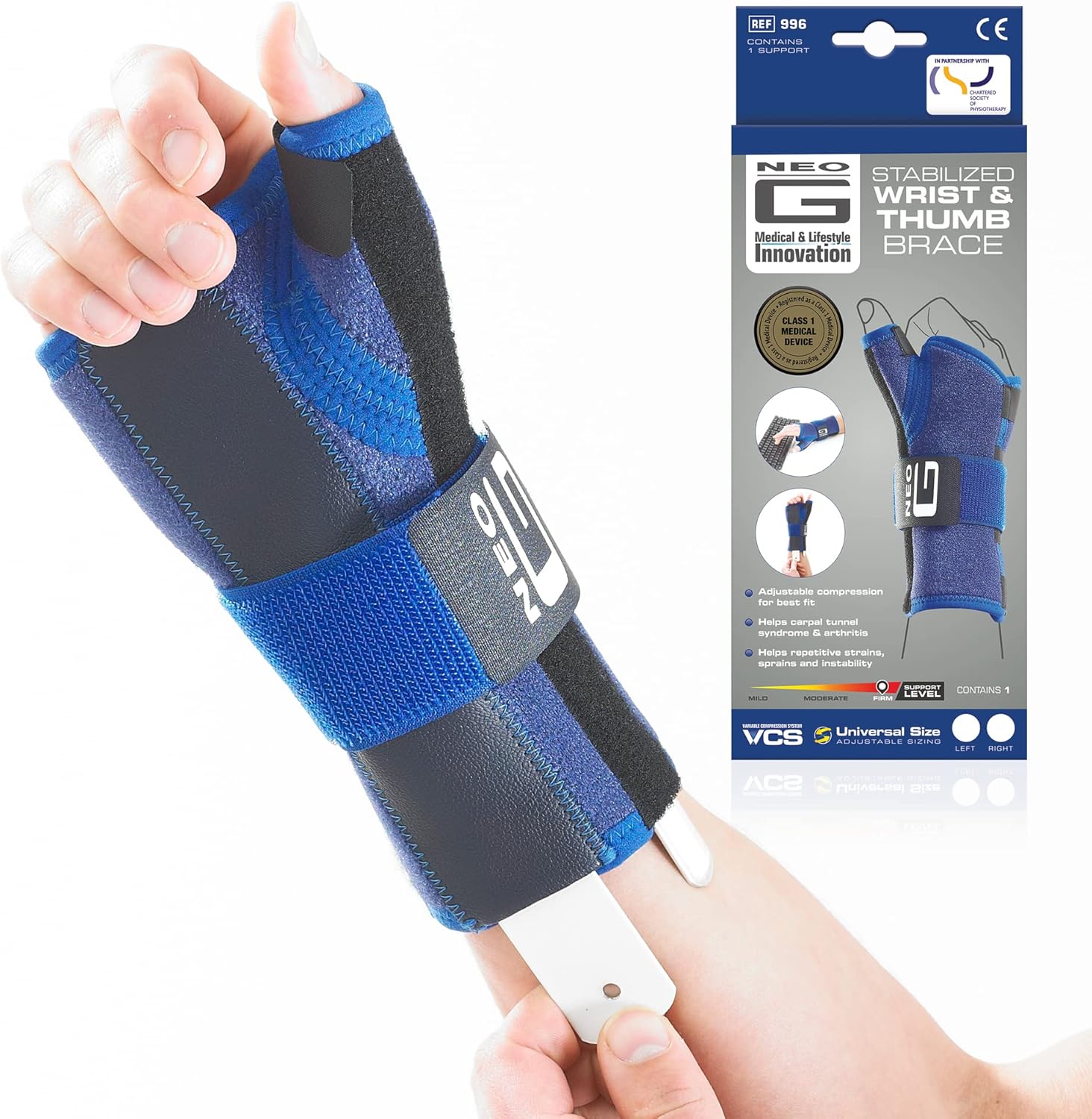Neo-G Wrist and Thumb Brace, Stabilized - Spica Support For Carpal Tunnel Syndrome, Arthritis, Tendonitis, Joint Pain - Adjustable Compression - Class 1 Medical Device - Right