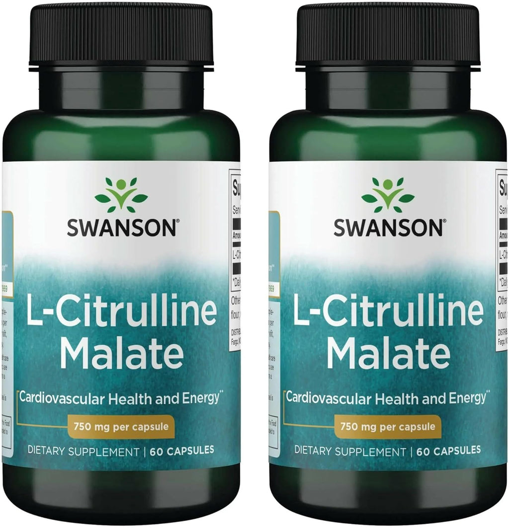 Swanson L-Citrulline Malate - Amino Acid Supplement Promoting Energy Production & Healthy Blood Circulation - Natural Formula Supporting Overall Wellness - (60 Capsules, 750mg Each) (2 Pack)