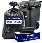 Plasticplace 95-96 Gallon Trash Bags │ 2.0 Mil │ Black Heavy Duty Garbage Can Liners │ 61” x 68” (50 Count)