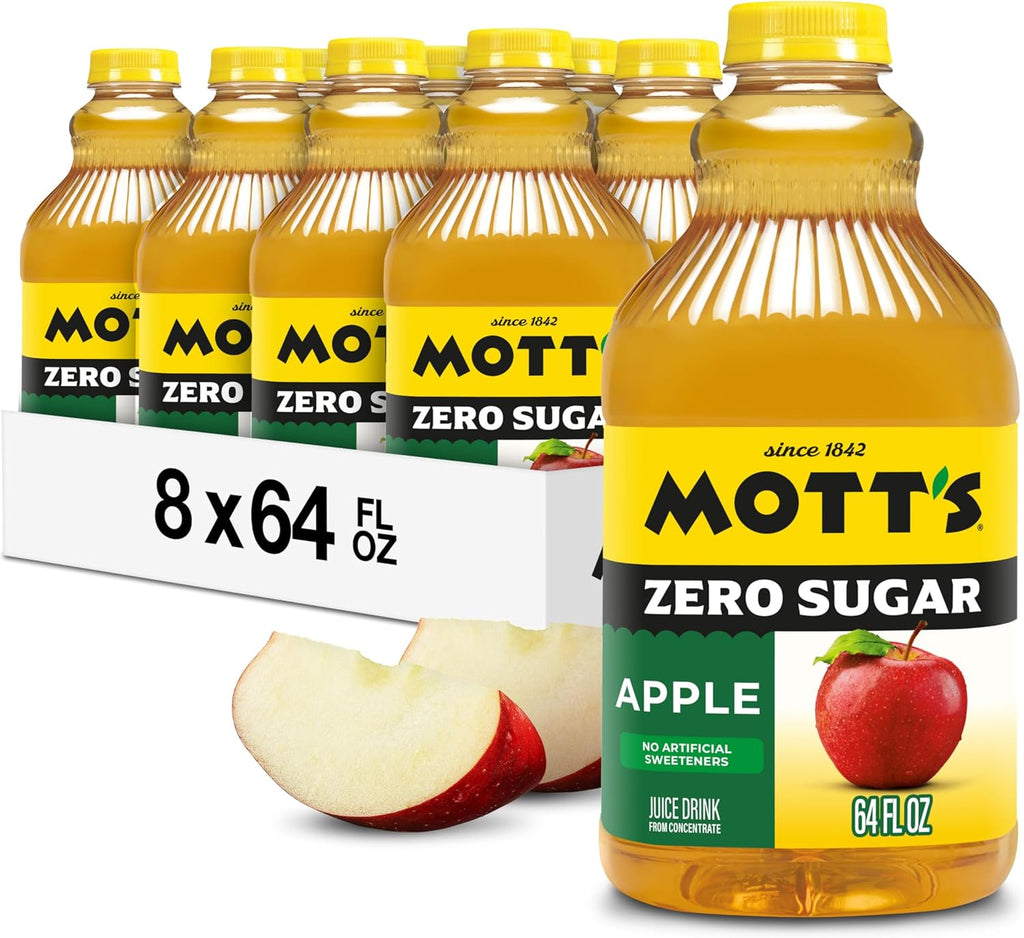 Mott's Zero Sugar Apple Juice Drink, 64 fl oz Bottle (Pack of 8), Apple Flavor, Excellent Source of Vitamin C