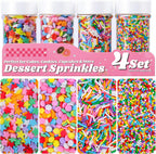 Rainbow Sprinkles for Cake Decorating, 11.3oz Edible Desset Sprinkles with Star Confetti Jimmies Nonpareils, 4 Jars Set Sprinkles for Baking Cupcakes Cookies