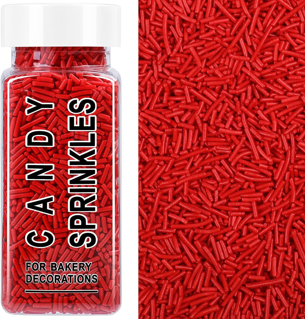 Red Sprinkles, Edible Red Jimmies Sprinkles for Baking Topping, Cupcakes, Cookies, Ice Cream & Cake Decorating, Christmas Party Valentines 4th of July Supplies