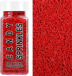 Red Sprinkles, Edible Red Jimmies Sprinkles for Baking Topping, Cupcakes, Cookies, Ice Cream & Cake Decorating, Christmas Party Valentines 4th of July Supplies