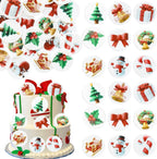 Gyufise 48Pcs Edible Merry Christmas Cupcake Toppers Wafer Paper Round Christmas Cake Topper for Xmas Women Men Birthday Anniversary Party Supplies Multi