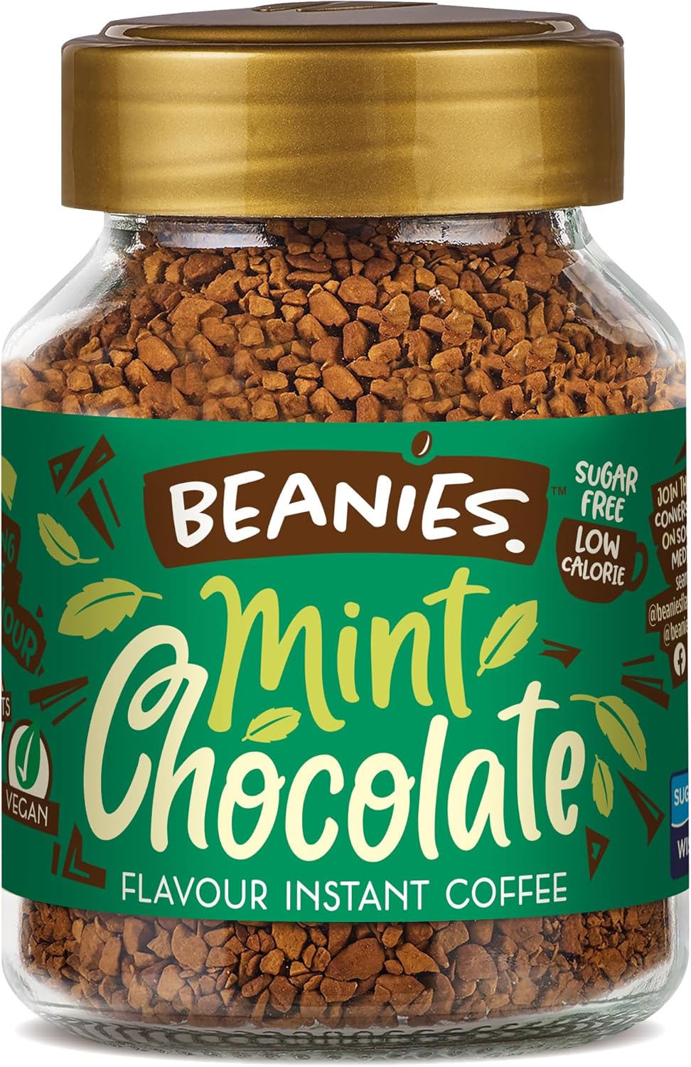Beanies Flavour Instant Coffee -Mint Pie Instant Flavored Coffee - Bold & Adventurous Full-On Flavor - An Indulgent Sugar Free Taste Explosion - Low Calorie - Vegan & Gluten Free - Wheat & Dairy Free, 6 x 50g jar