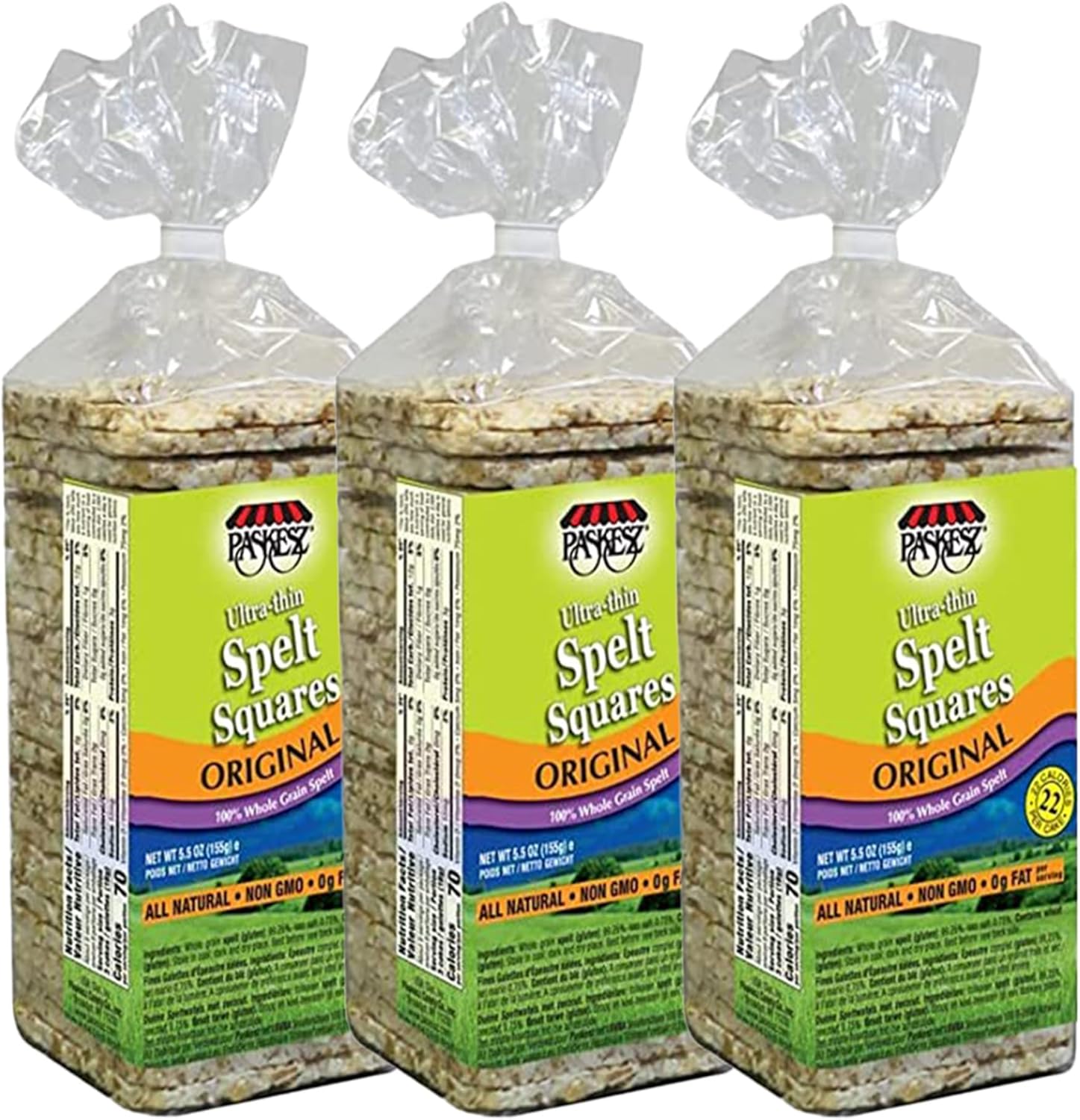 Only Kosher Candy Ultra Thin Whole Spelt Cakes Squares, (Pack of 3)